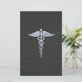 Silver Caduceus Medical Symbool Carbon Fiber Style Briefpapier (Staand voorkant)