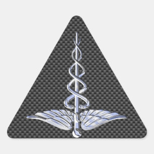 Silver Caduceus Medical Symbool Carbon Fiber Style Driehoek Sticker