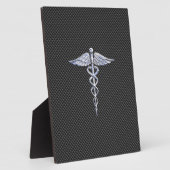 Silver Caduceus Medical Symbool Carbon Fiber Style Fotoplaat (Zijkant)