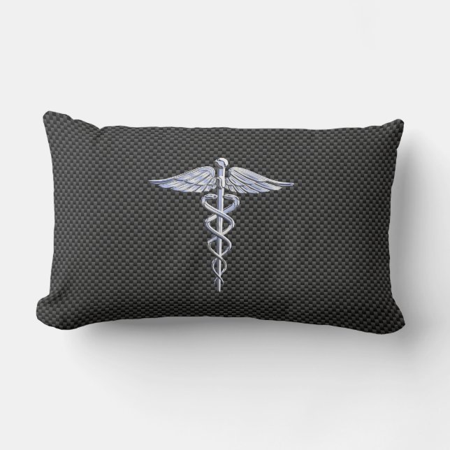 Silver Caduceus Medical Symbool Carbon Fiber Style Kussen (Voorkant)