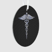 Silver Caduceus Medical Symbool Carbon Fiber Style Ornament (voorkant)