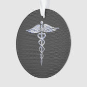 Silver Caduceus Medical Symbool Carbon Fiber Style Ornament (voorkant)