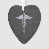 Silver Caduceus Medical Symbool Carbon Fiber Style Ornament (voorkant)