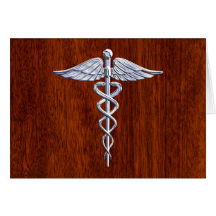 Silver Caduceus Medical Symbool Mahogany Decor