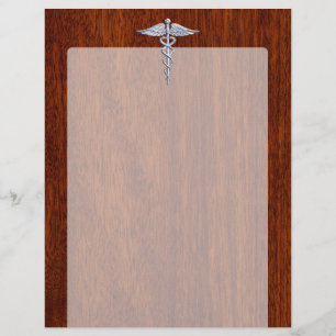 Silver Caduceus Medical Symbool Mahogany Decor