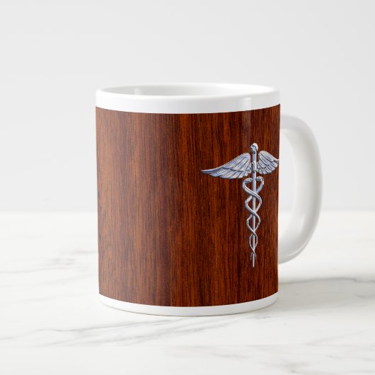 Silver Caduceus Medical Symbool Mahogany Decor Jumbo Mok (Voorkant rechts)