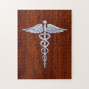 Silver Caduceus Medical Symbool Mahogany Decor Legpuzzel
