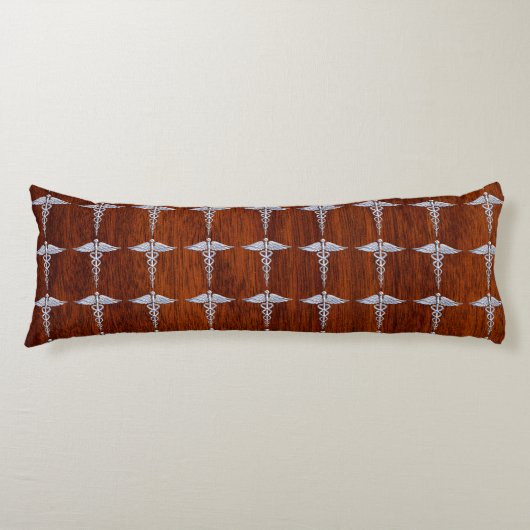 Silver Caduceus Medical Symbool Mahogany Decor Lichaamskussen (Voorkant)