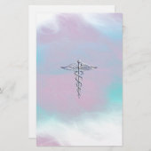 Silver Caduceus Medical Symbool Moeder Pareldecor Briefpapier (Voorkant / Achterkant)