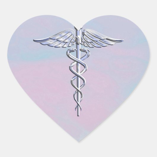 Silver Caduceus Medical Symbool Moeder Pareldecor Hart Sticker (Voorkant)