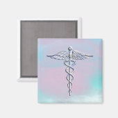 Silver Caduceus Medical Symbool Moeder Pareldecor Magneet (Voorkant / Achterkant)