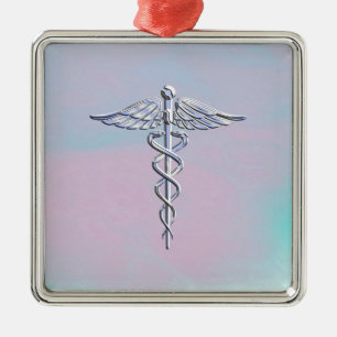 Silver Caduceus Medical Symbool Moeder Pareldecor Metalen Ornament