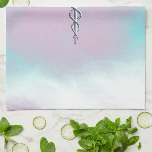 Silver Caduceus Medical Symbool Moeder Pareldecor Theedoek (Gevouwen)