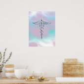 Silver Caduceus Medical Symbool Moeder Pearl Poster (Keuken)