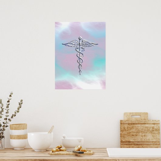 Silver Caduceus Medical Symbool Moeder Pearl Poster (Keuken)