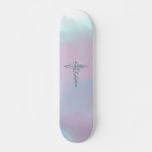 Silver Caduceus Medical Symbool Moeder Pearl Skateboard