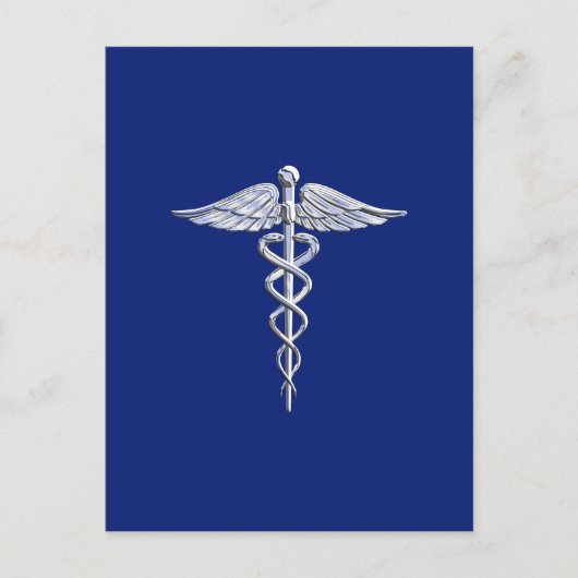 Silver Caduceus Medical Symbool op Navy Blue Decor Briefkaart (Voorkant)