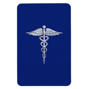 Silver Caduceus Medical Symbool op Navy Blue Decor Magneet