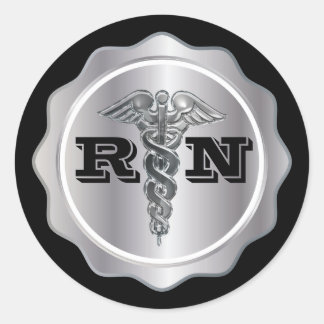 Silver Caduceus RN Nurse | Medisch Ronde Sticker
