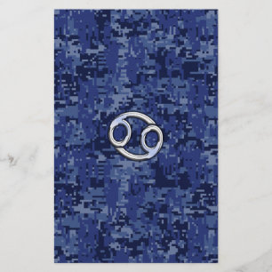Silver Cancer Zodiac Sign Navy Blue Digital Camo Briefpapier