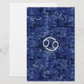 Silver Cancer Zodiac Sign Navy Blue Digital Camo Briefpapier (Voorkant / Achterkant)
