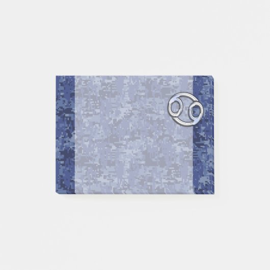 Silver Cancer Zodiac Sign Navy Blue Digital Camo Post-it® Notes (Voorkant)