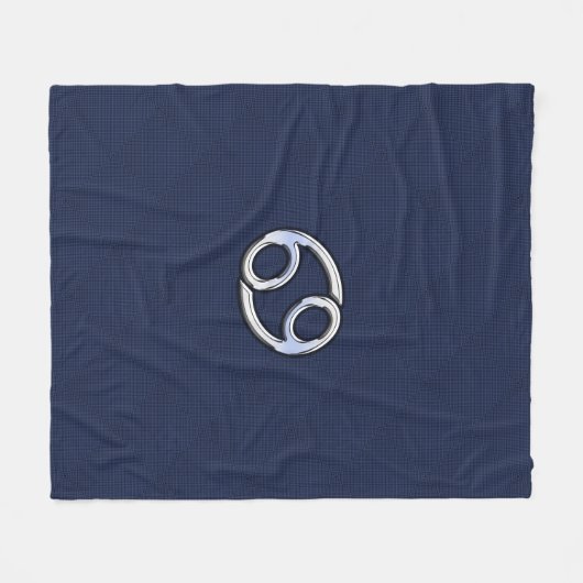 Silver Cancer Zodiac Symbol Navy Carbon Fiber Fleece Deken (Voorkant (Horizontaal))
