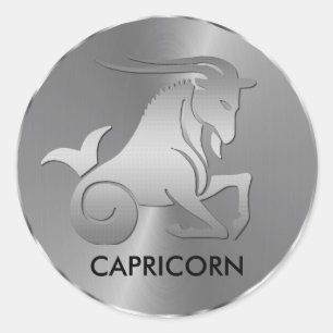 Silver Capricorn de Goat - Zodiab Sign Ronde Sticker