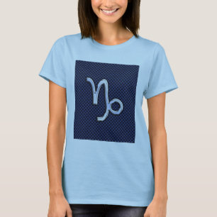 Silver Capricorn Zodiac Sign Blue Carbon Style T-shirt
