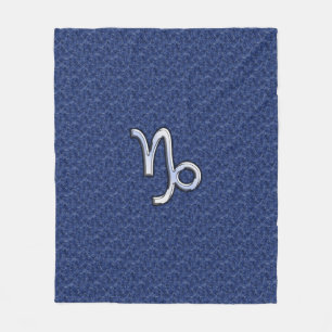 Silver Capricorn Zodiac Symbol Blue Camouflage Fleece Deken