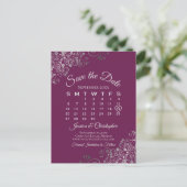 Silver & Cassis Wedding Save the Date Calendar Aankondigingskaart (Staand voorkant)