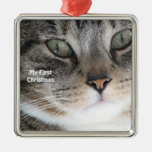 Silver Cat Mijn eerste kerstfoto-Ornamenten Metalen Ornament