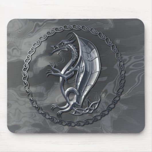 Silver Celtic Dragon Mousepad Muismat (Voorkant)
