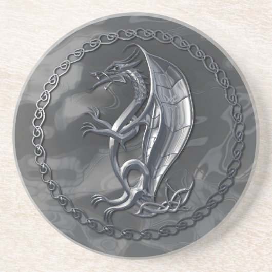 Silver Celtic Dragon Zandsteen Onderzetter (Voorkant)