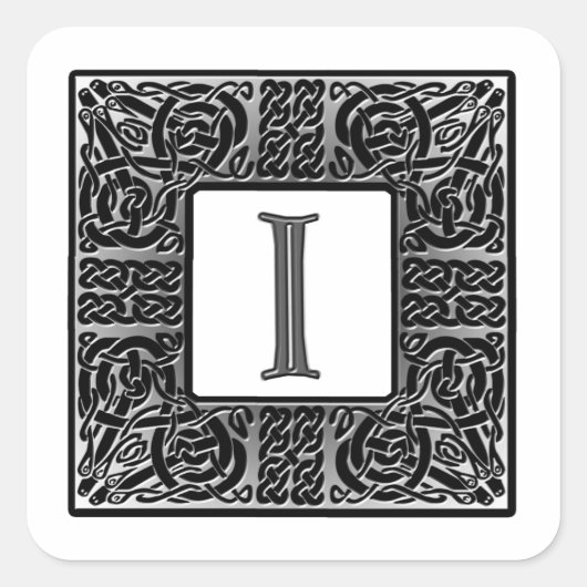 Silver Celtic "I" Monogram Vierkante Sticker (Voorkant)
