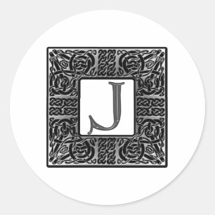 Silver Celtic "J" Monogram Ronde Sticker