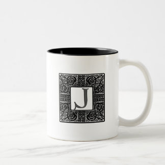 Silver Celtic "J" Monogram Tweekleurige Koffiemok