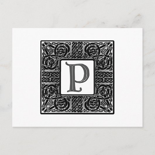 Silver Celtic "P" Monogram Briefkaart (Voorkant)