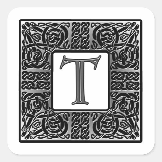 Silver Celtic "T" Monogram Vierkante Sticker (Voorkant)