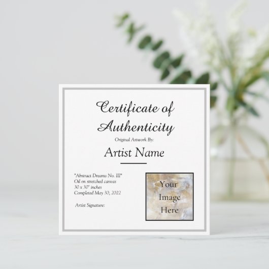 Silver Certificate of Authenticity Art Foto Kaart (Staand voorkant)