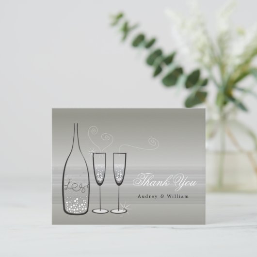 Silver Champagne Bubely Stylish Weddenschap Bedank Briefkaart (Staand voorkant)
