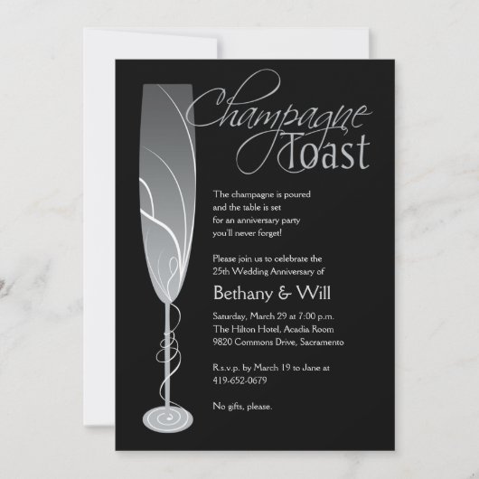 Silver Champagne Toast Invitation Kaart (Voorkant)