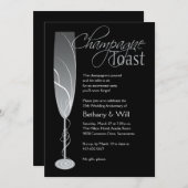 Silver Champagne Toast Invitation Kaart (Voorkant / Achterkant)