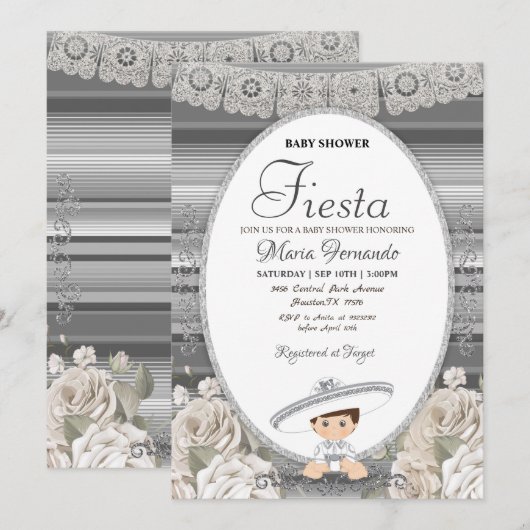 Silver Charro Baby shower Fiesta Kaart (Voorkant / Achterkant)