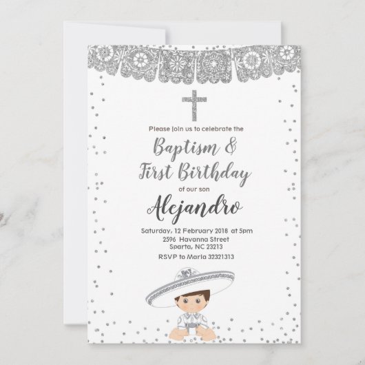 Silver Charro Boy baptême et invitation d'annivers (Devant)
