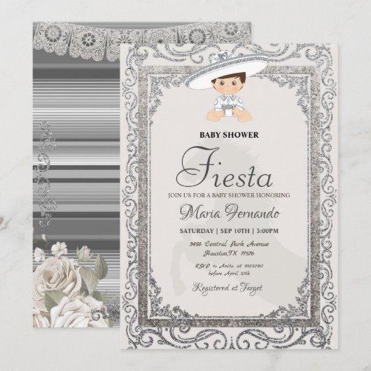 Silver Charro Fiesta Baby shower Invitation Kaart (Voorkant / Achterkant)