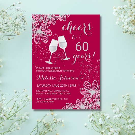 Silver Cheers Floral Red Milestone Verjaardag Kaart