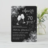 Silver Cheers Wijn Bloemen Zwart Milestone Verjaar Kaart (Staand voorkant)