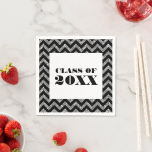 Silver Chevron Glitter Afstuderen Paper Napkins Servet