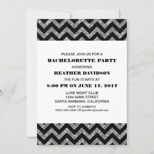 Silver Chevron Glitter Bachelorette Party Invite Kaart